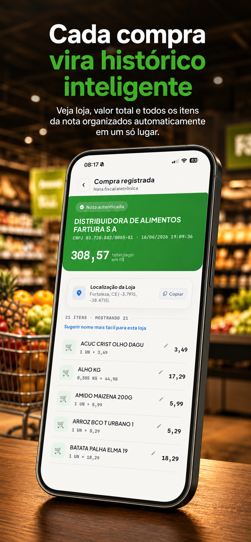 Cada compra vira histórico inteligente