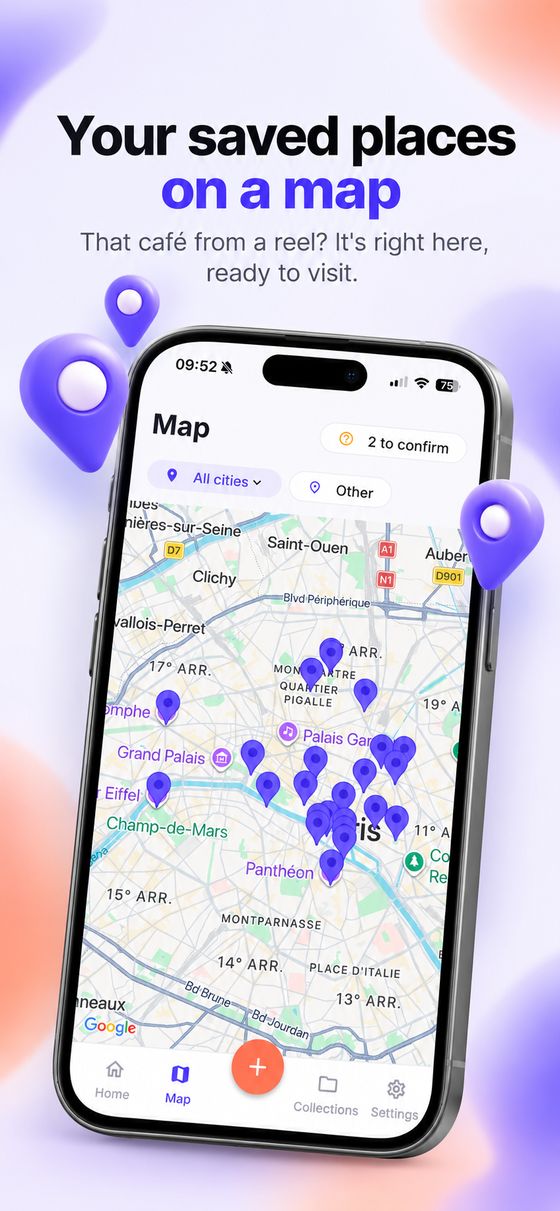 Your saved places on a map