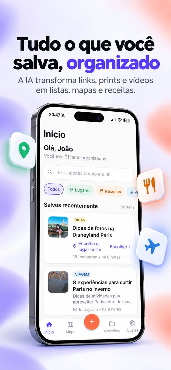 Tudo o que você salva, organizado